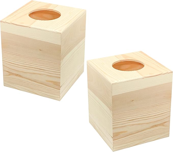 2-Pack Wooden Square Tissue Box Cover