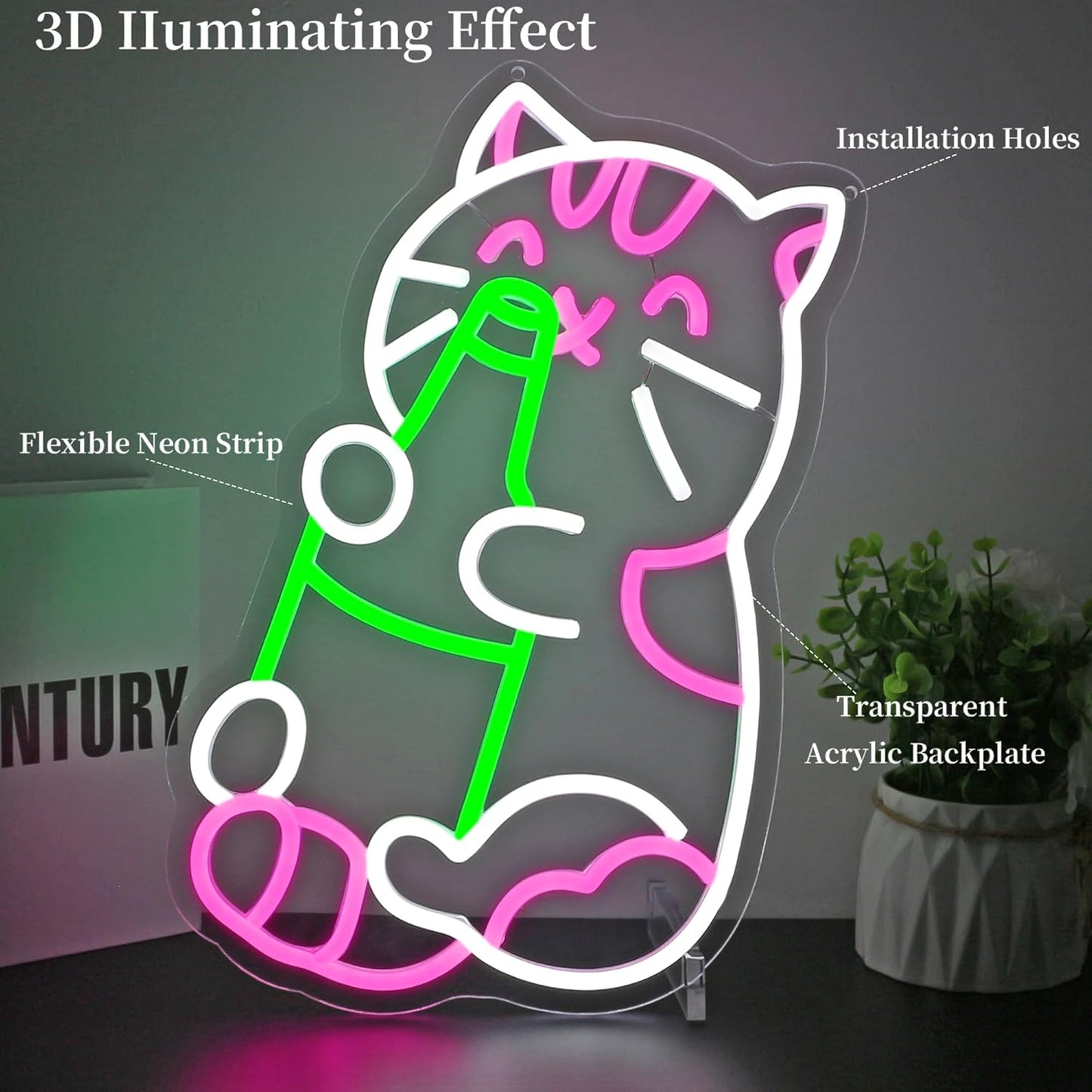 Cat Beer Neon Sign Led Neon Lights Neon Signs for Wall Decor Light Up Sign for Birthday Party Club Gift