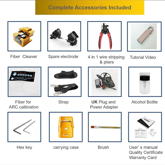 Fusion Splicer AI-9 Toolbox Kit with Auto Focus and 6 Motors for Trunk Line Construction, AI-9 Fusion Splicer Fiber Optic with Tutorial Video for Cable Splicing Projects