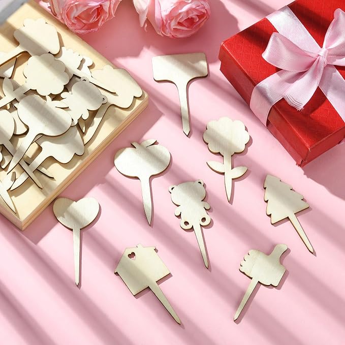 60 pcs 12 Styles Forest Theme Unfinished Wood Cutout Charms Butterfly Heart