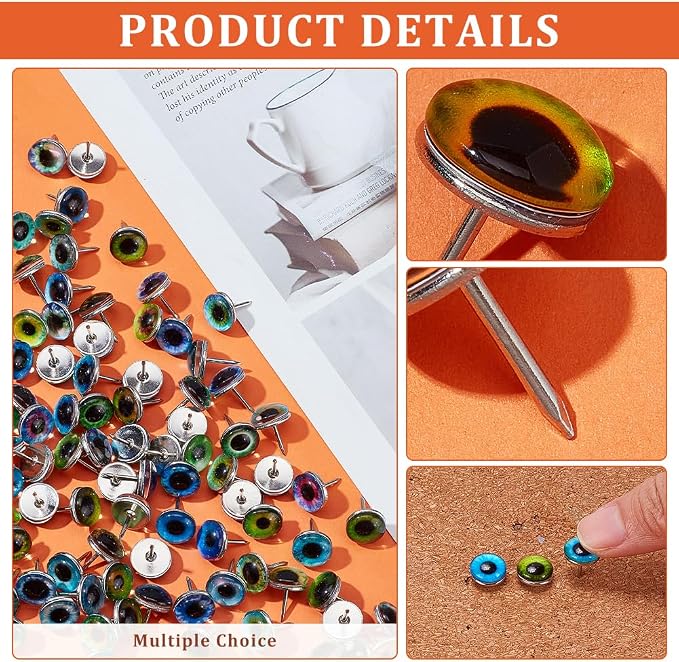 PH PandaHall 100pcs 50 Styles Eyeball Push Pins Thumb Tacks Mini Decorative