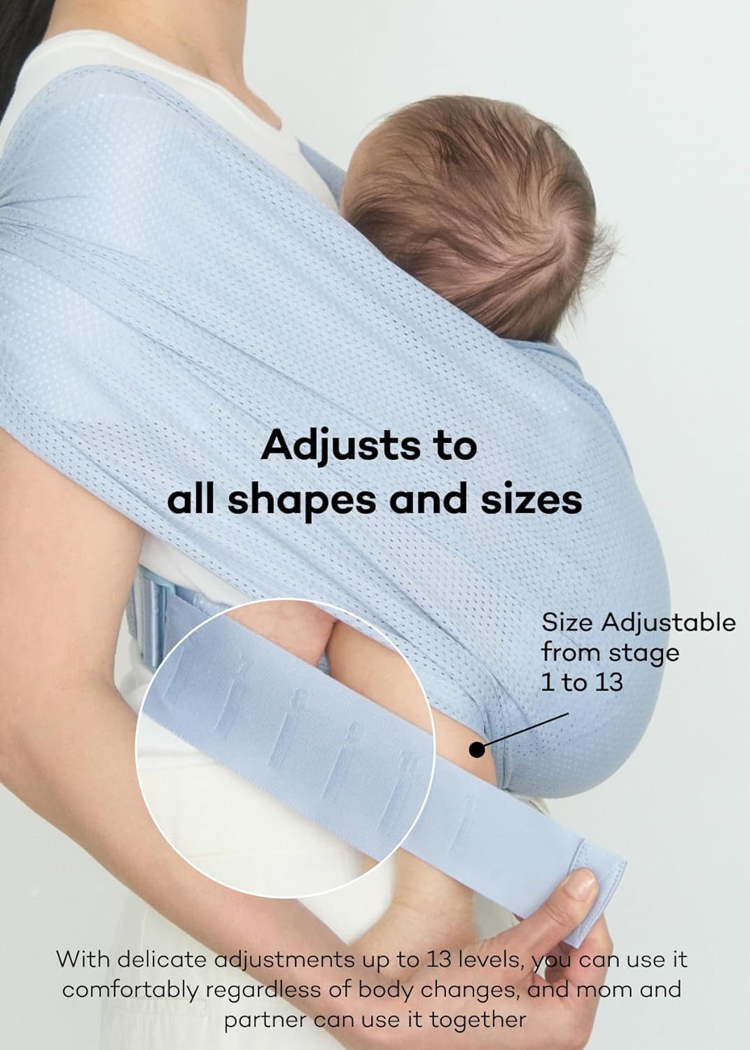 Konny Baby Carrier Flex AirMesh with Head Support- Adjustable, Easy to Wear Baby Wrap Sling, Perfect for Newborn Babies Essentials up to 44 lbs (M-4XL) - Cream