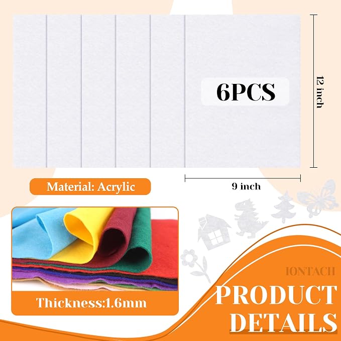 IONTACH 9" X 12" Soft Felt Sheets 1.6mm Thick | Felt Fabric