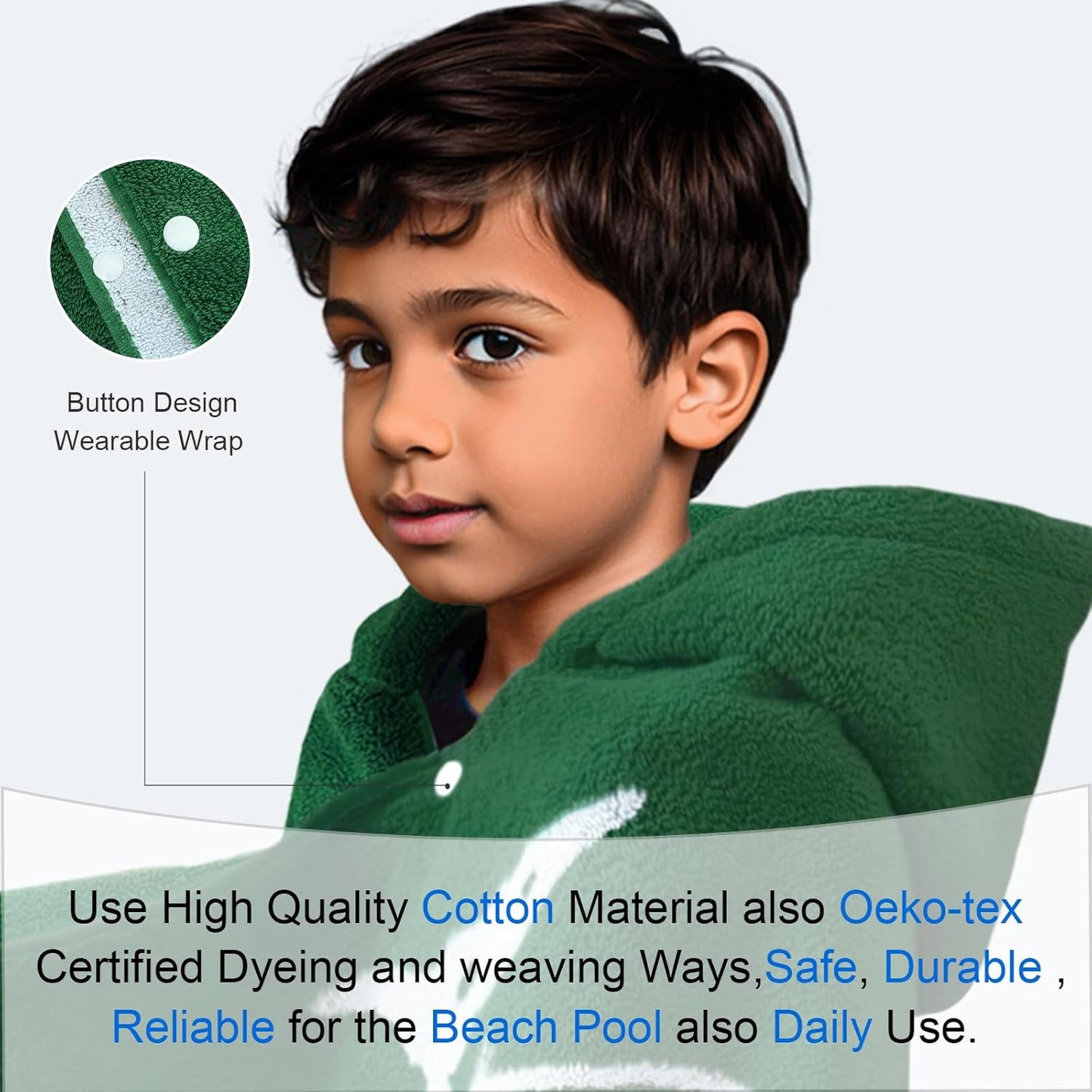 VOOVA & MOVAS Dinosaur Hooded Bath Towels for Kids (3-10Years,30"x53"),Soft Cotton Thick Absorbent Towel Wrap for Toddler Boys,Perfect for Bathroom | Pool | Swimming, Jacquard Green Dino