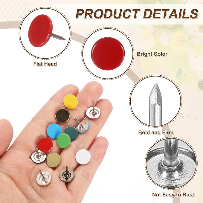 uxcell 150Pcs Upholstery Tacks, 11mmx13mm Flat Head Thumb Tack Decorative