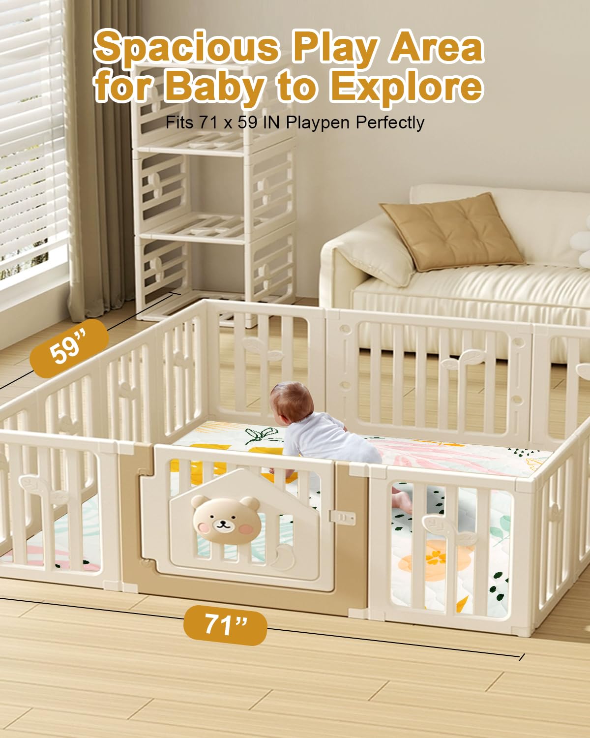 Premium Foam Baby Play Mat 71x59 – Removable & Machine Washable Cover, Extra Thick Padding Playpen Mat, Non-Slip Crawling Mat, Easy to Clean for Infants, Toddlers & Babies
