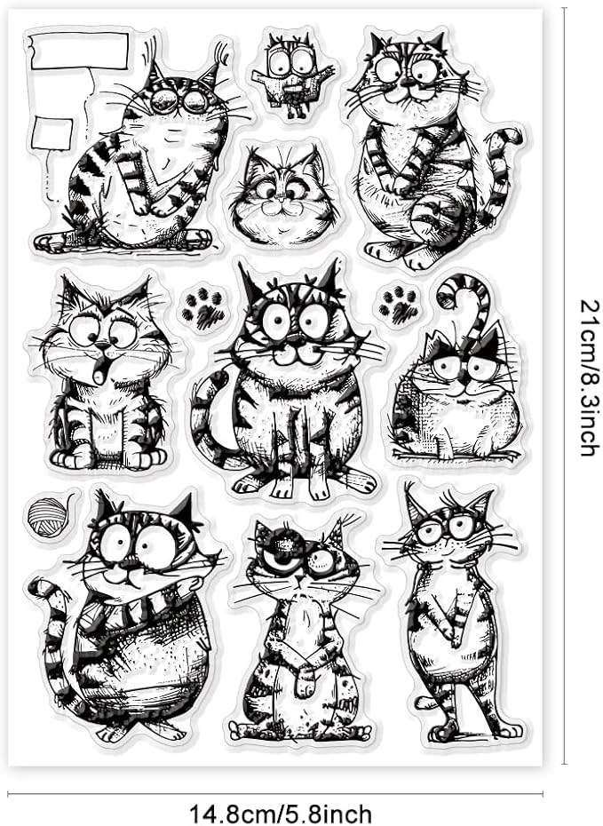 GLOBLELAND Coy Cat Clear Stamps Funny Cat Silicone Clear Stamp Seals Cartoon