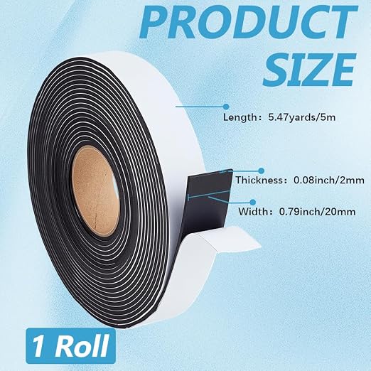 5M 20mm Black Eva Foam Soundproof Strips Roll Self Adhesive Single Sided Puffy