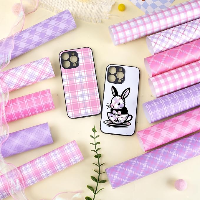 Tintnut Pink Purple Plaid Permanent Vinyl, waterproof, easy peel & stick