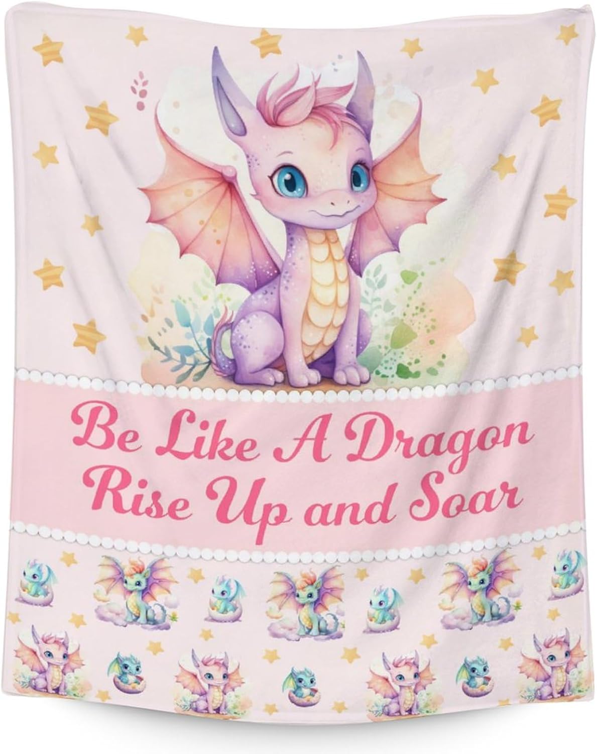Dragon Blanket Gifts - 50x60 Inches Cute Throw Blanket for Babies, Kids, Boys & Girls - Pink Soft Fuzzy Blankets for Couch, Sofa & Bed
