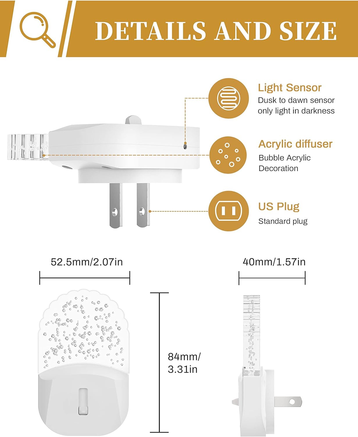 Night Lights Plug Into Wall [2 Pack], Amber Warm Night Light, 1800K, Dusk to Dawn Sensor, Adjustable Brightness LED Night Light for Bathroom, Hallway, Stairway