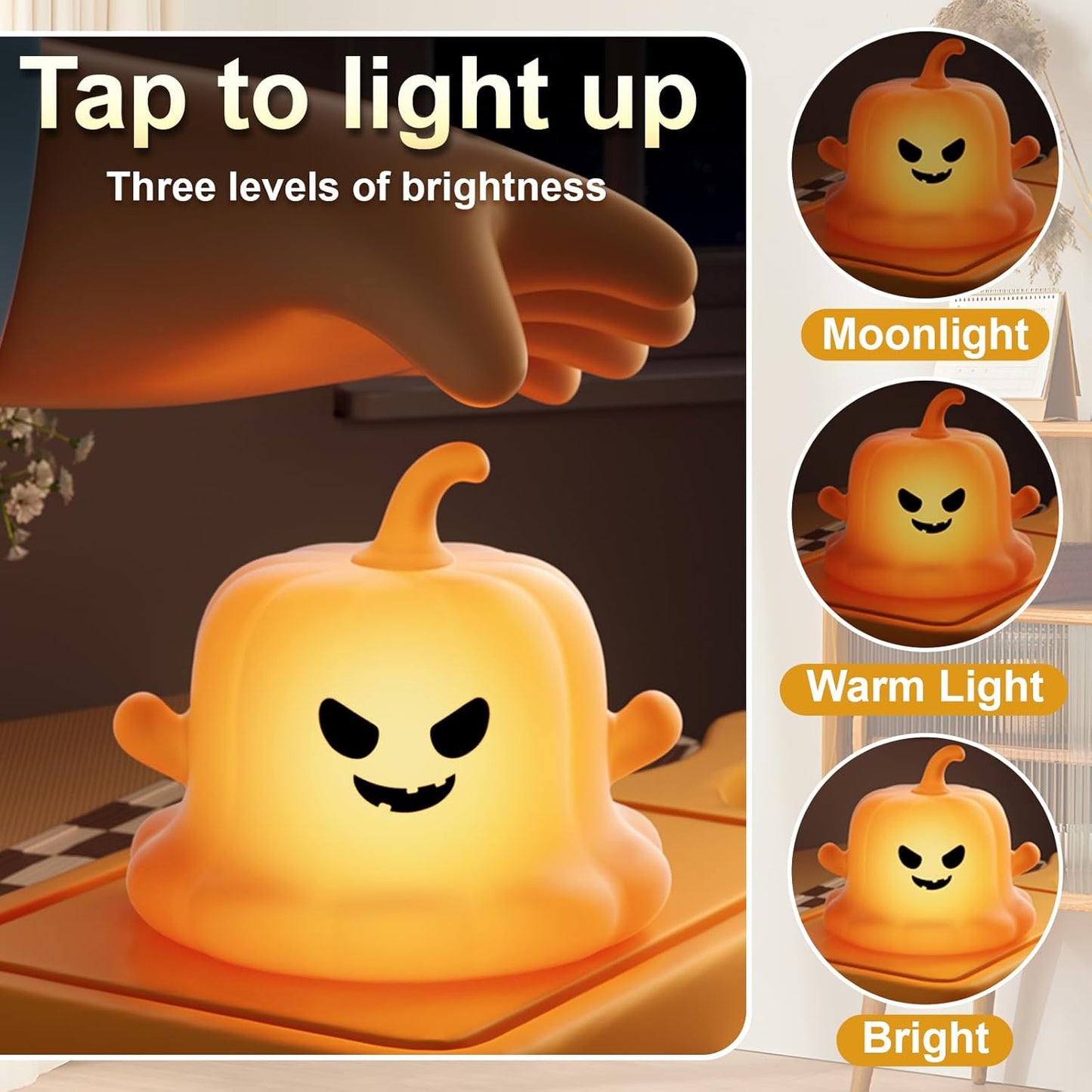 Dealswin Pumpkin Night Light for Kids, Halloween Decor Cute Silicone LED Lamp with Magnetic Base, 3 Brightness Levels & Timer Nursery Nightlight Rechargeable Bedside Touch Lamp for Breastfeeding