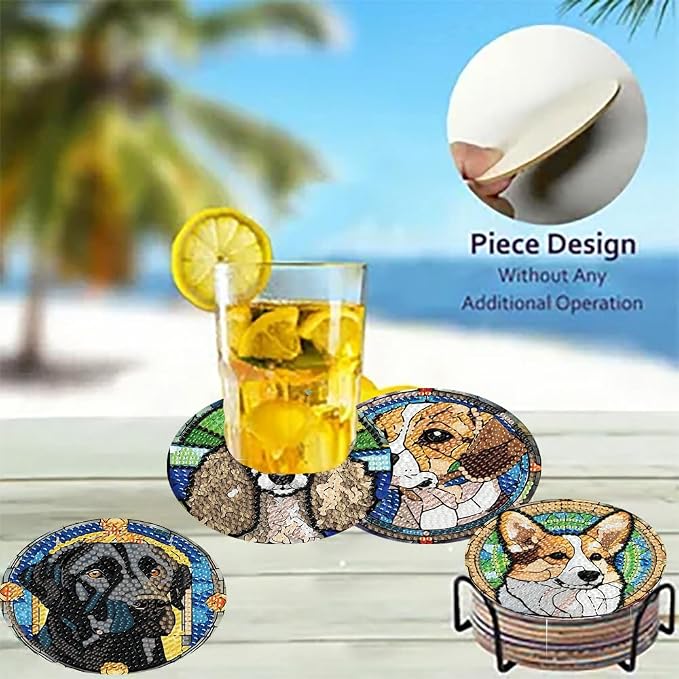 8 Pack Diamond Art Coasters, Dog Animal Diamond Painting Coasters Kits | Dog