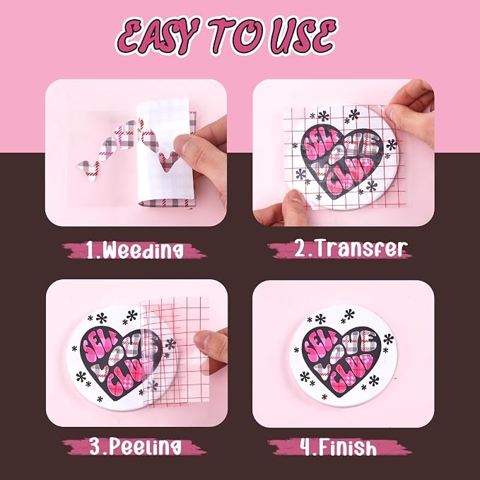 Tintnut Black Pink Plaid Permanent Vinyl, waterproof, easy peel & stick