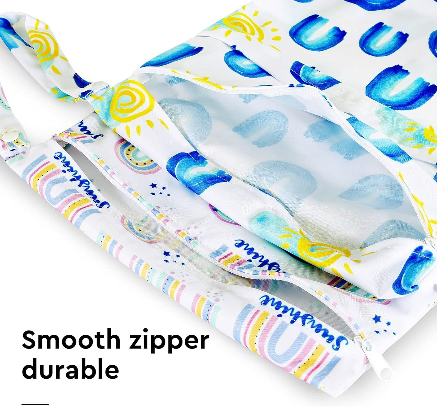2pcs Waterproof Wet Bags with Two Zippered Pockets, Washable, Reusable for Travel, Beach, Pool, Stroller, Diapers, Dirt Gym Clothes, Wet Swimsuits, Toiletries -Rainbows