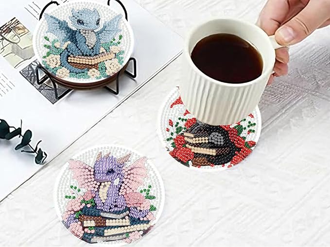 8 PCS Diamond Art Coasters Kits Dragon Book Diamond Painting Coaster | Diamond