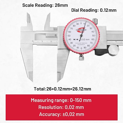 Metric Dial Caliper 0-150mm Precision Measuring Tool | ±0.02mm Accuracy