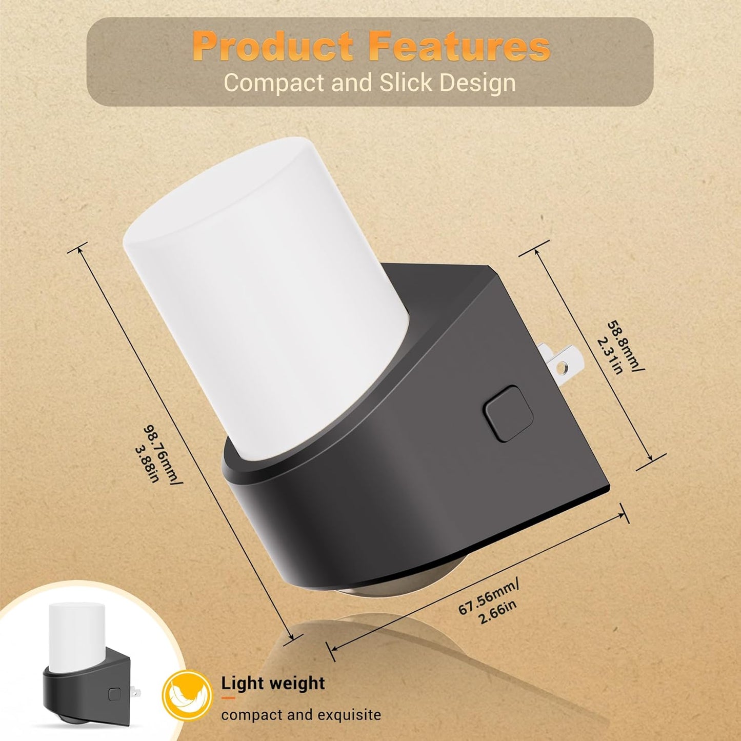 JandCase Amber Night Lights Plug into Wall, Decorative Night Light with Dusk to Dawn Sensor, Adjustable Brightness, Amber Nightlight Plug in for Kids, Bathroom, Hallway, Bedroom, Stairway