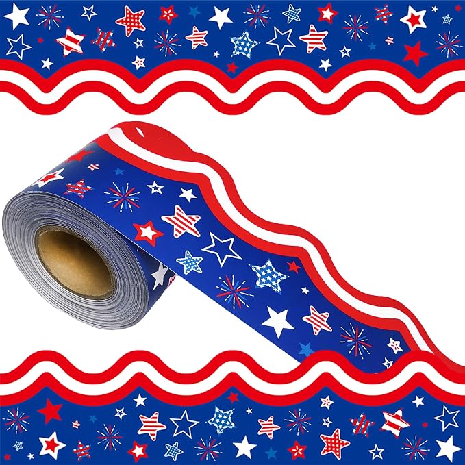 69Feet Patriotic Bulletin Board Border 4th of July Red Blue White Stars