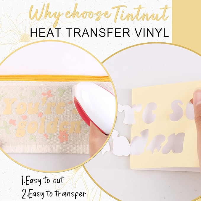 Tintnut Light Yellow Heat Transfer Vinyl, 10inx6ft Iron on Vinyl | Neutral boho
