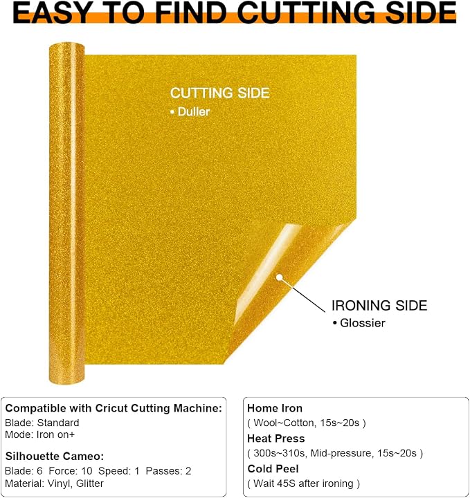 HTVRONT Gold Glitter HTV Heat Transfer Vinyl Rolls
