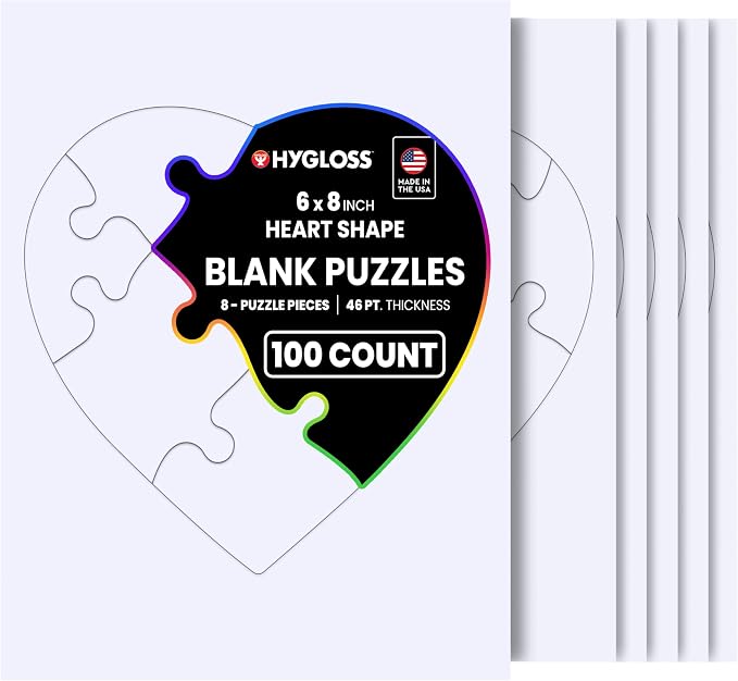 Hygloss 100 Blank Heart Puzzles – 6 x 8 Inches – Ideal