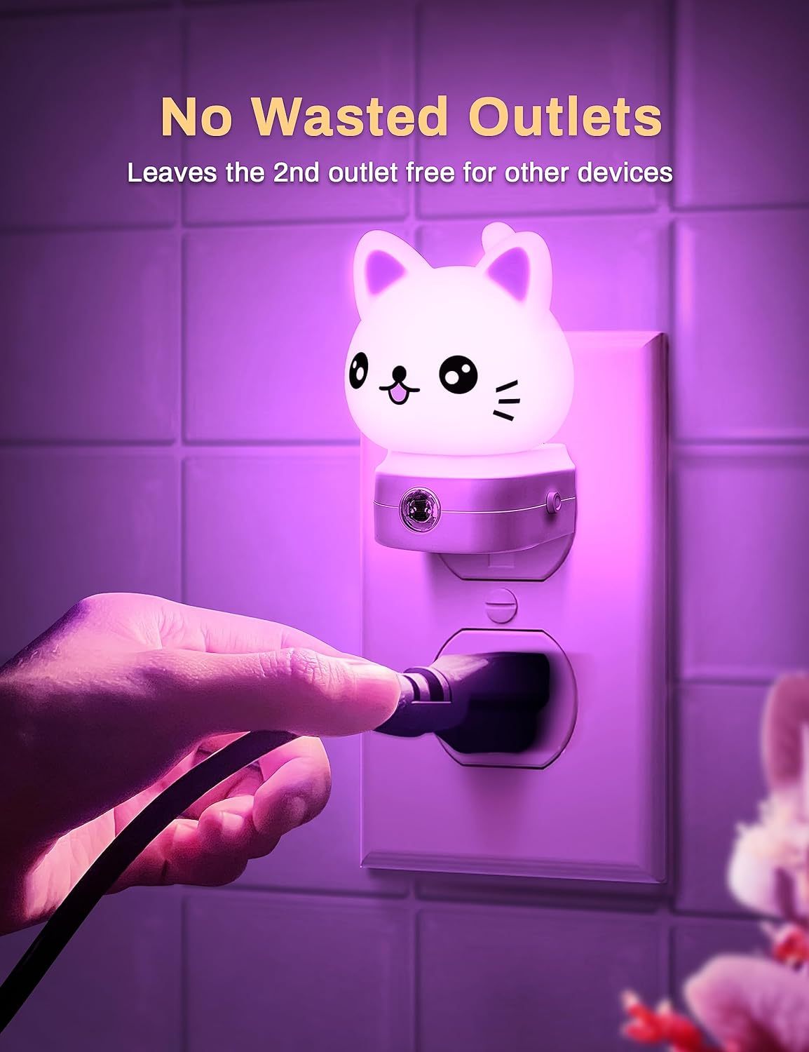 DORESshop Cat Night Lights Plug Into Wall [2 Pack], Cute Night Light for Kids, 8-Color RGB LED Night Light, Nightlight with Dusk to Dawn Sensor for Kids Room, Bathroom, Bedroom Décor, Children Gift