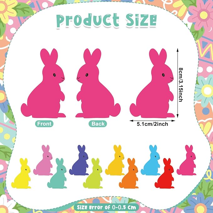 200 Pieces Bunny Paper Cutouts Easter Bulletin Board Decorations Colorful Bunny