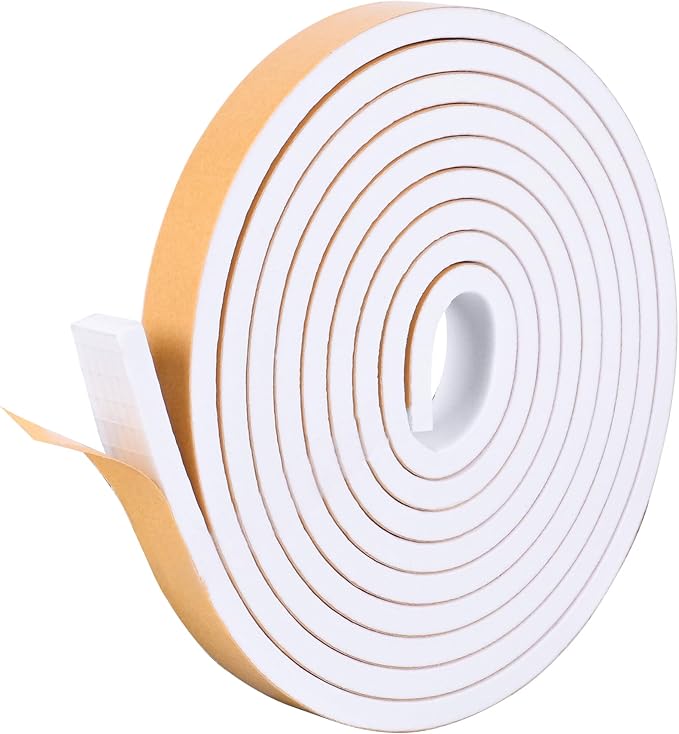 Kikerike Self Adhesive Foam Tape Weatherstrip 1/2in x 1/4in x 16.5Ft High