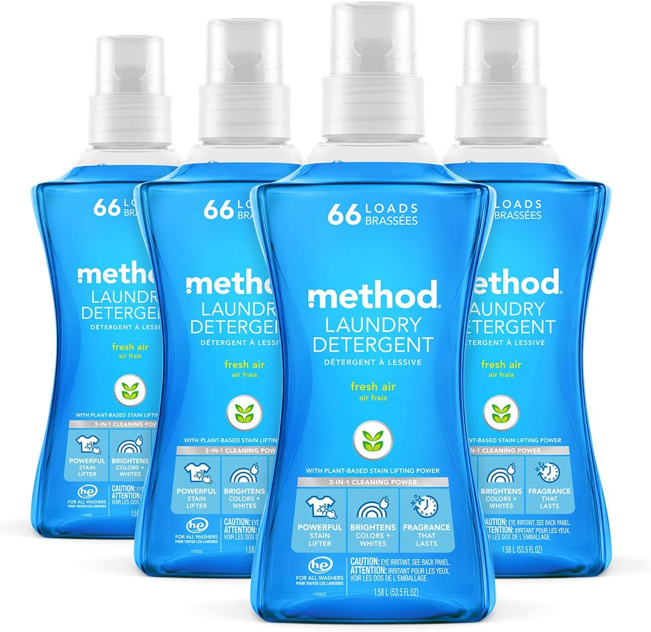 Method Liquid Laundry Detergent, Fresh Air, 66 Loads Per Bottle, Stain Remover, 53.5 Fl Oz (Pack of 4)