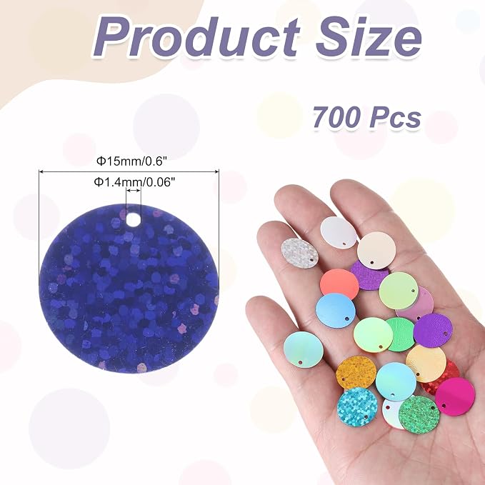 MECCANIXITY 700 Pcs Flat Round Sequins 15mm/0.6 Inch Loose Paillettes Craft
