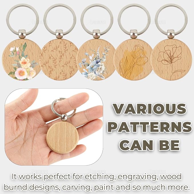 AUEAR, Blank Wooden Key Chain Wood Keychain Key Ring Key Tags Personalized EDC