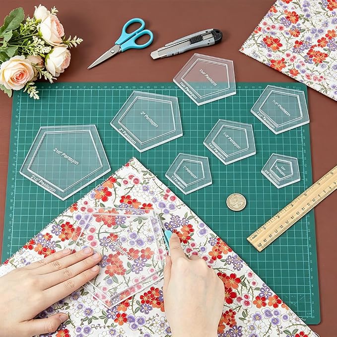 BENECREAT 16 pcs Pentagon Quilting Template, Acrylic Quilting Templates Rulers