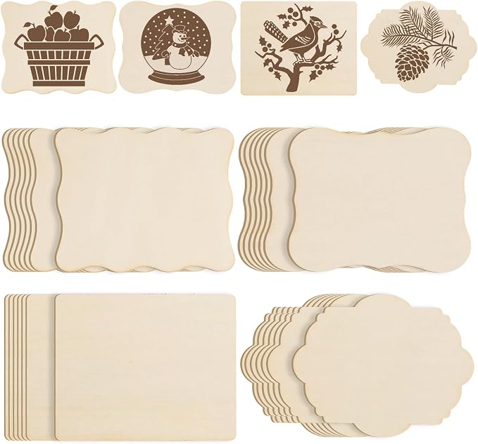 60 PCS Unfinished Wood Cutouts for Crafts Blank Irregular Wooden Slices Natural