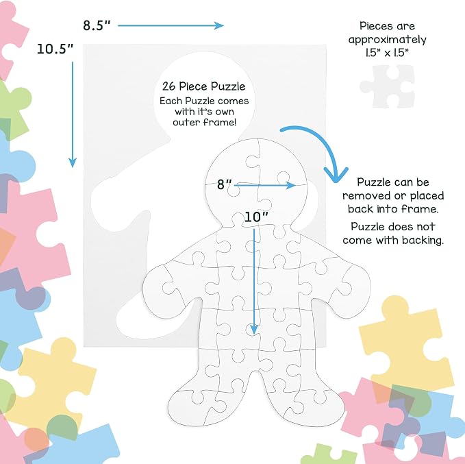 Hygloss 100 Blank Person-Shaped Puzzles – 8.5 x 10.5 Inches – Ideal