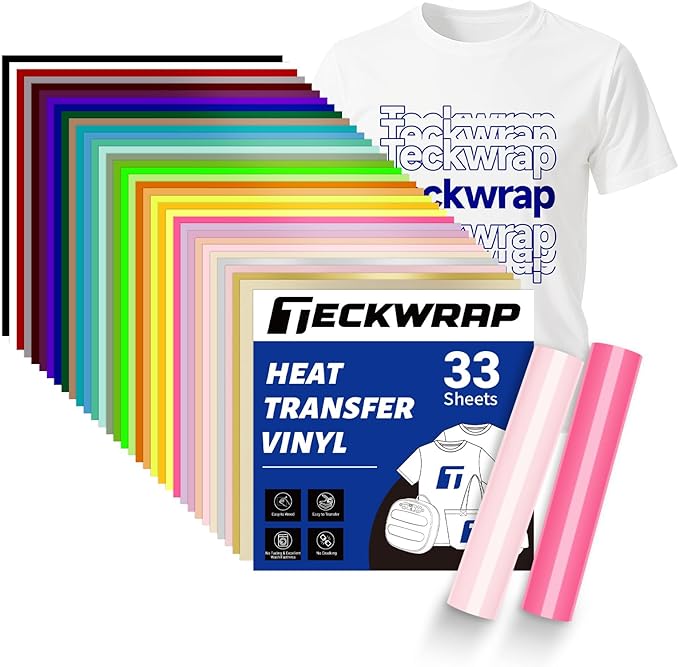 TECKWRAP Heat Transfer Vinyl for T-Shirts 33 Sheets 12"x12" Easy Cut & Weed |