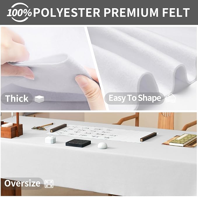 White Felt Fabric Sheet 72" X 36", 1.4mm Thick Large Soft Durable Flexible
