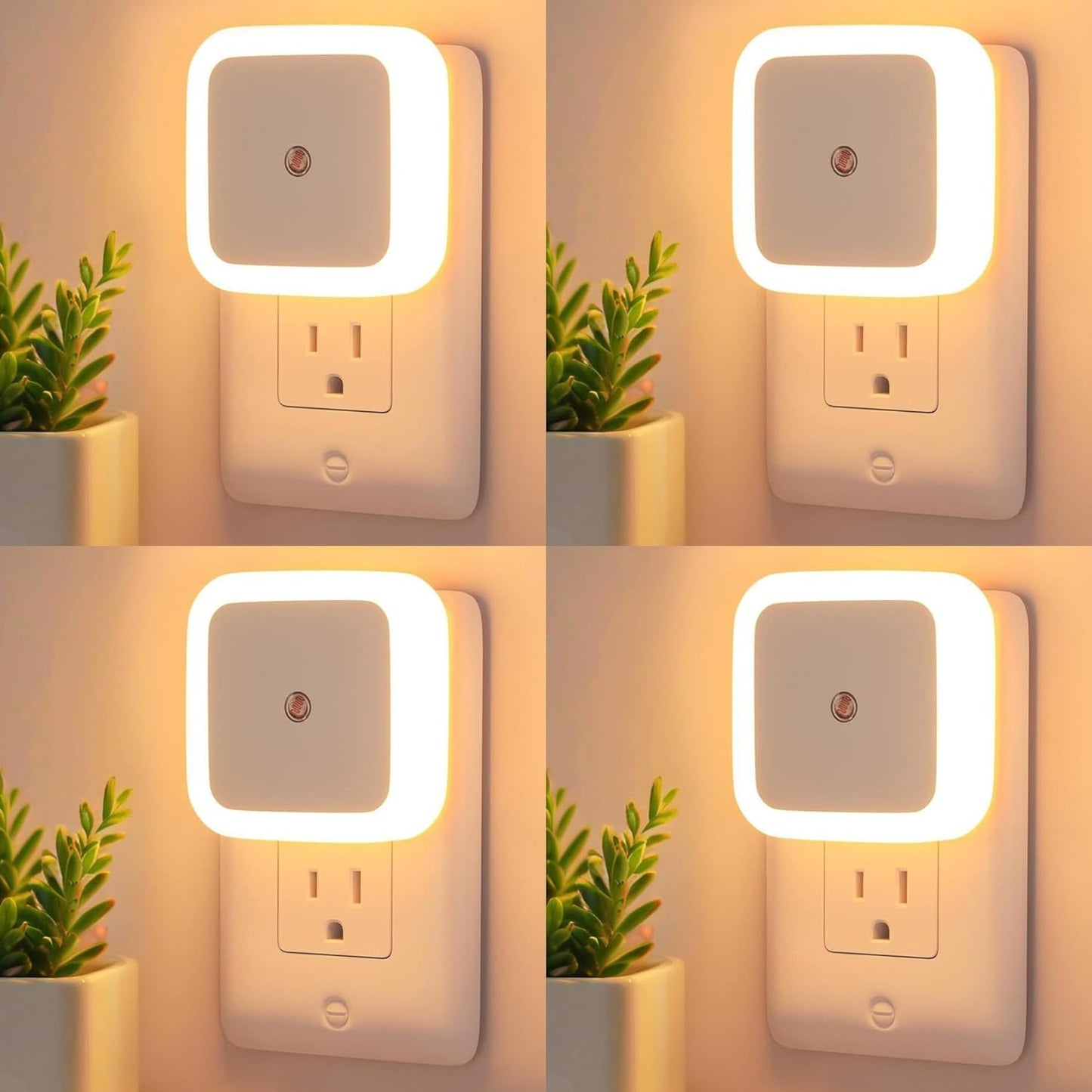 Night Lights Plug into Wall - 4-Pack Dusk to Dawn Sensor Plug in LED Nightlight 3000K Soft White Lighting, Auto-On/Off Lamp for Kids Adults Home Living Room Kitchen Bedroom Bathroom Toilet Hallway
