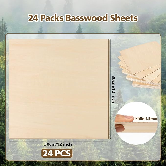 Adrattnay Basswood Sheets 1/16 x 12 x 12 inch