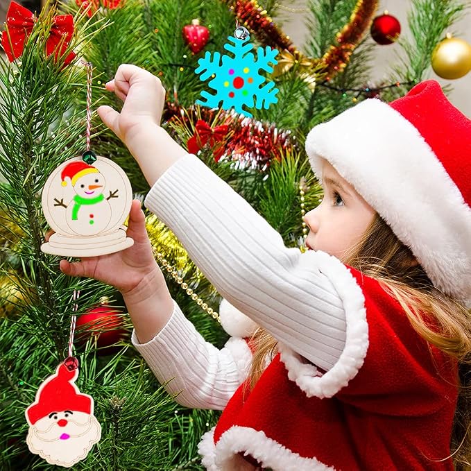 GUDELAK 60PCS DIY Wooden Christmas Ornaments, 12 Styles Christmas Crafts