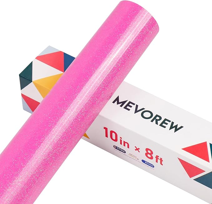 Neon Pink Glitter HTV Heat Transfer Vinyl, Glitter Iron on Vinyl 10" x 8ft |
