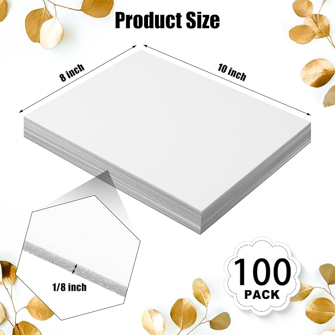Frienda 100 Pack White Foam Board Foam Poster Boards 8 x 10 Inch