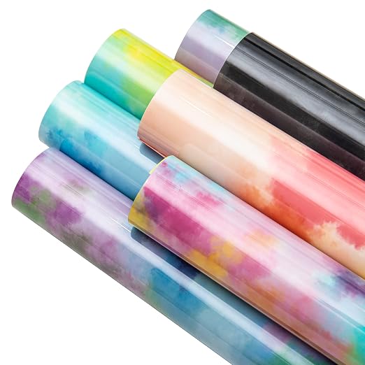 Tie Dye Heat Transfer Vinyl 12 x 10 Inch, Rainbow Color Patterned HTV Transfer