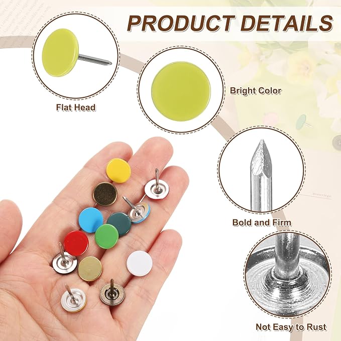 uxcell 150Pcs Upholstery Tacks, 11mmx17mm Flat Head Thumb Tack Decorative