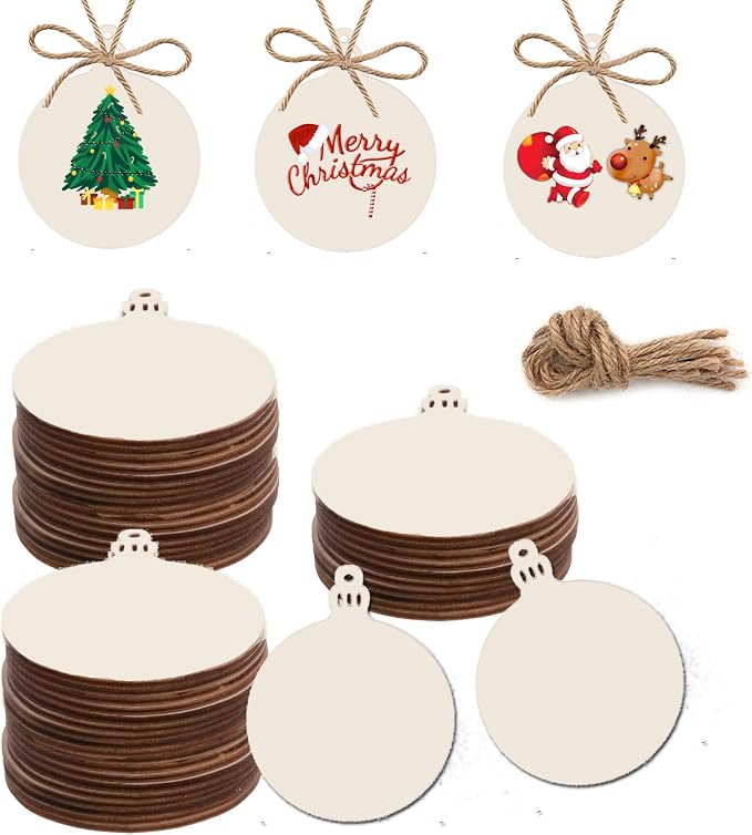 50PCS Unfinished Wood kit with Holes, Wooden Circles