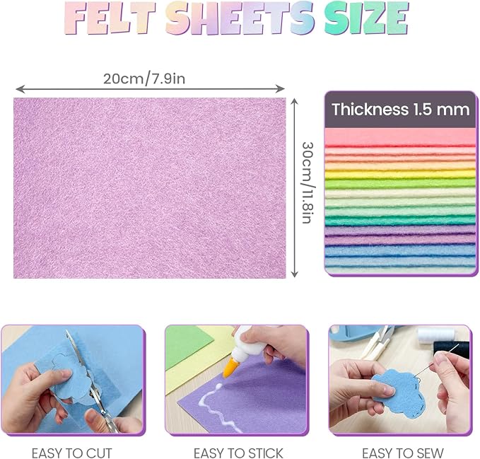 30Pcs Stiff Felt Sheets, 1.5mm Thick Felt Fabric Sheets | Non Woven Polyester