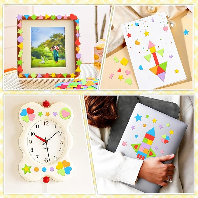 3400Pcs Foam Stickers Foam Shape Stickers Heart Star Square Geometric Sticker