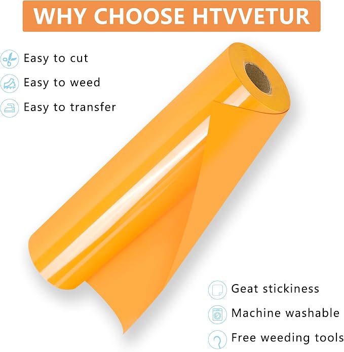 HTVVETUR Orange HTV Iron on Vinyl 12Inch by 35ft Heat Transfer Vinyl