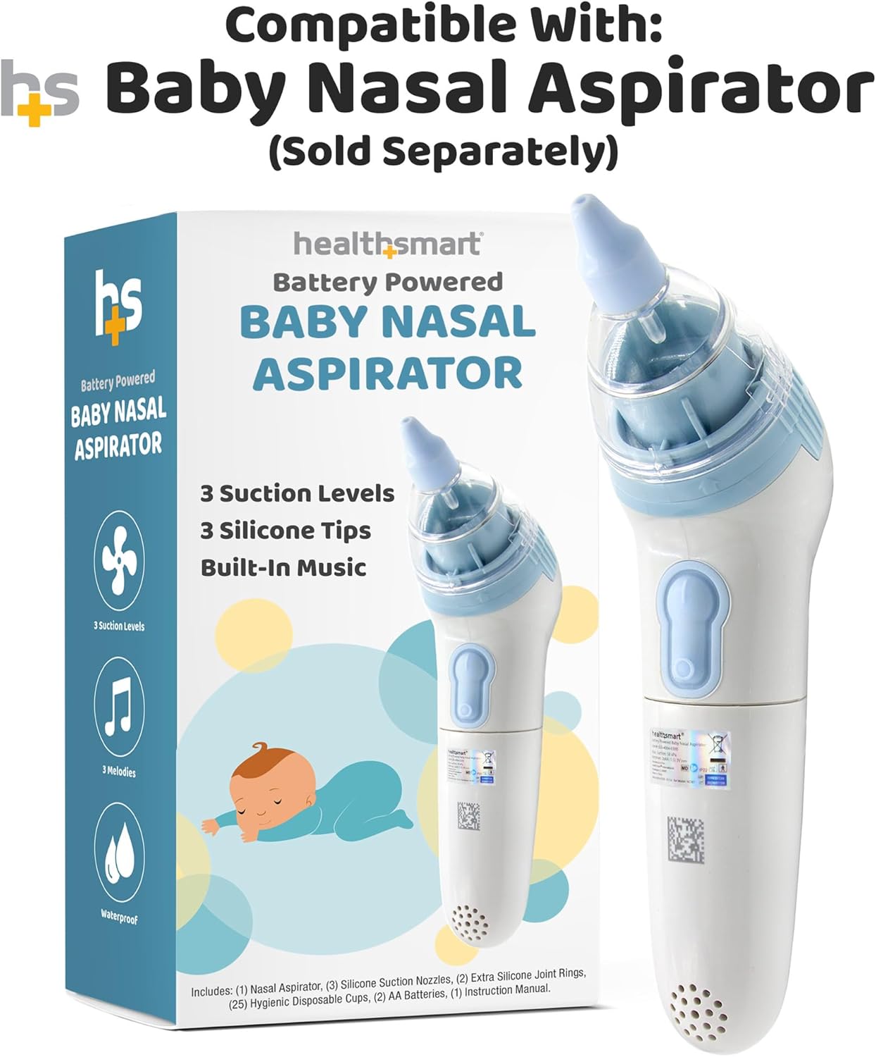 HealthSmart Baby Nasal Aspirator Accessory Kit with 25 Replacement Filters, 2 Sealing Rings, and 3 Silicone Tips – Hygienic, BPA-Free Nose Cleaner for Newborns and Infants – Gentle Mucus Removal