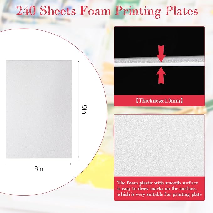 Cholemy 240 Pcs Foam Printing Plates 6 x 9 Inch Crafting White Foam Sheets